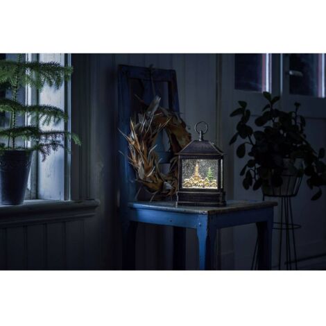 Konstsmide Lanterna LED Natalizia 'Green House Tea Party' Con Effetto Neve, Timer 5 Ore, A Batteria, Per Interni