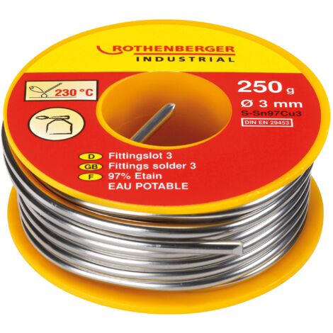 ROTHENBERGER Industrial Fittingslot 3  250 g  Tubi di riscaldamento e acqua potabile  Composizione: stagno 97%, rame 3%  045255E