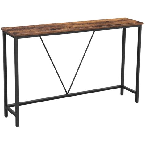 Tavolo Da Consolle Industriale MAJARO - Doppio Strato - 97x24x74 Cm - Marrone Rigido E Metallo Nero - Per Soggiorno E Ingresso