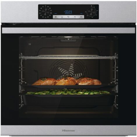 Hisense BSA65226PX, Forno Multifunzione Termoventilato, Cavità XXL 77L, Auto Pulizia Pirolitica, 13 funzioni di cottura, 3 programmi con aggiunta Vapore, Funzione pizza 300°C, Cottura AirFry