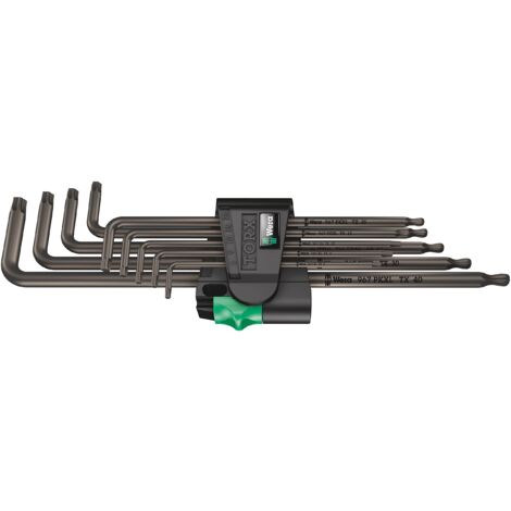 Wera 967/9 TX XL 1 TORX interno Kit di chiavi a brugola T 8, T 9, T 10, T 15, T 20, T 25, T 27, T 30, T 40 9 parti