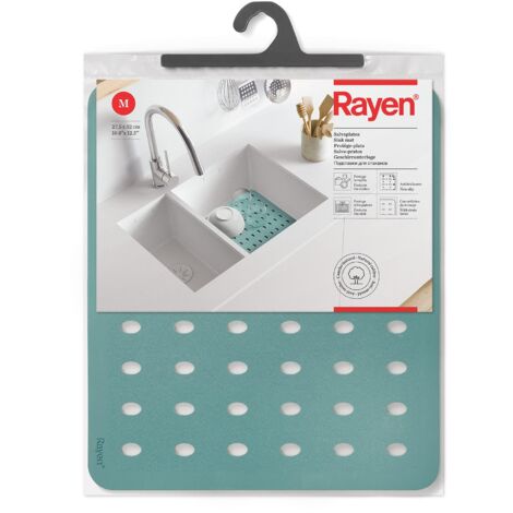 Tappeto Protettivo Per Lavello Rayen 27,5x32 Cm - Gomma, Fori Drenaggio, Antiscivolo, Verde Acqua