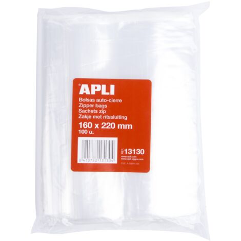 APLI - Confezione di 100 sacchetti di plastica richiudibili 160 x 220 mm (1/2)