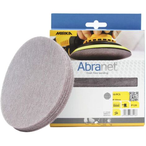 Mirka Abranet dischi abrasivi a rete Ø 150mm a strappo, grana P120, 10 pz, Adatto a tutte le levigatrici rotorbitali e levigatrici da 150mm, per levigare senza polvere legno, stucco, vernice