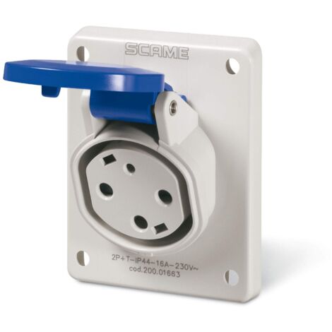 SCAME - 200.01663 Presa da Incasso per la Ricarica di Veicoli Elettrici 2P+T - Presa con Flangia 70x87mm Tipo 3A - Presa Incasso 220V 16A IP44