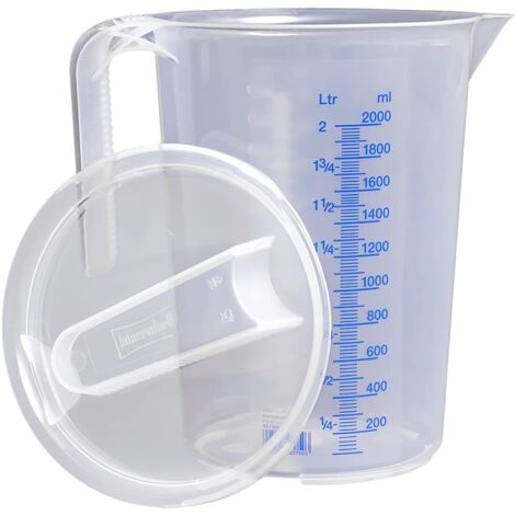 hünersdorff Misurino in plastica 2l con coperchio polipropilene (PP) infrangibile e lavabile in lavastoviglie manico aperto scala blu (1/5)