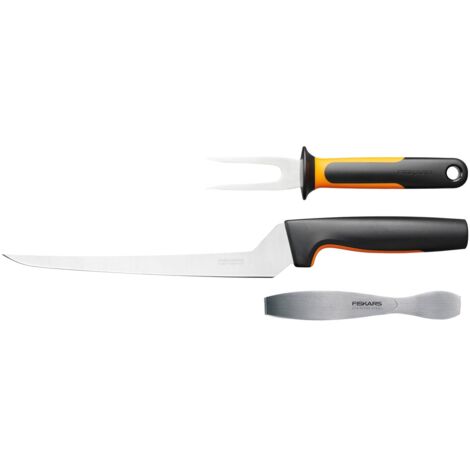 Fiskars Set per preparare il pesce, Functional Form, Incl. Coltello per sfilettare, forchettone da pesce e pinze per pesce, Acciaio inox giapponese/Plastica, 1057560