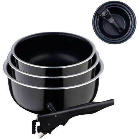 BERGNER Click&Cook Black Edition  Set di 3 casseruole da cucina da 16, 18 e 20 cm + manico ergonomico rimovibile  alluminio pressato e antiaderente  tutti i tipi di cucine e forno (1/5)