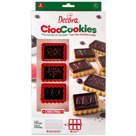 Decora 0255157 Set CiocCookies per Gallette Al Cioccolato Natale, In Plastica, Per Realizzare in Modo Semplice delle Gallette con una Placchetta Di Cioccolato Personalizzata. Confezione Da 2 Pezzi. (1/2)