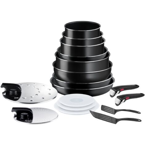 Tefal Set di pentole Ingenio Easy On da 17 pezzi, rivestimento antiaderente, indicatore di avvio della cottura, base di diffusione, cottura sana, cottura sicura, prodotto in Francia L1599702 nero