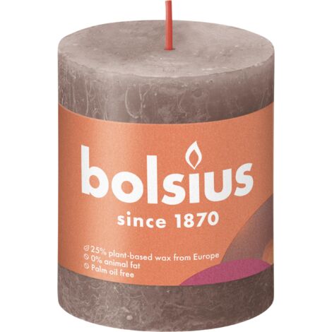 Bolsius Rustik Candele a pilastro – grigio chiaro – 4 pezzi – 8 x 7 cm – Candele decorative per la casa – lunghezza durata 35 ore – non profumate – cera vegetale naturale – senza olio di palma