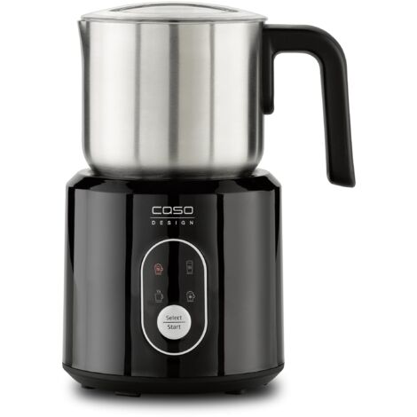 CASO Crema & Choco Black, Montalatte per latte vaccino e latte vegetale, Schiuma di latte fredda, Contenitore in acciaio inox di alta qualità con manico isolante termico