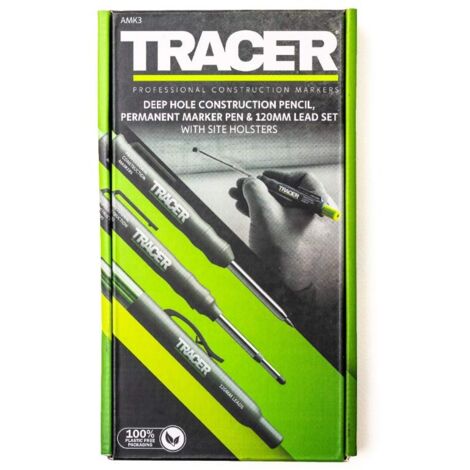 Tracer Kit completo di marcatura per fori profondi, (incluso pennarello indelebile a doppia punta, matita per fori profondi, 6 fondine per dispenser di mine di ricambio)