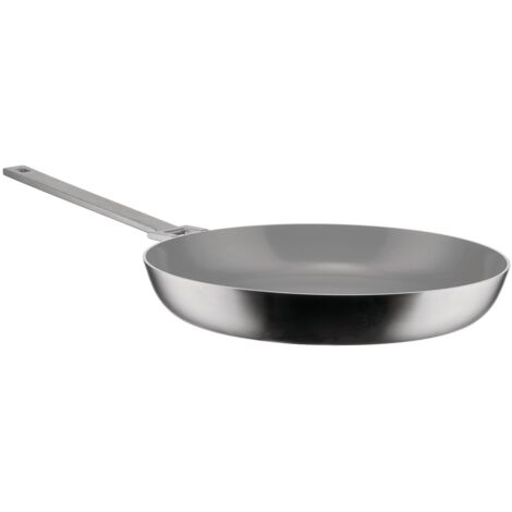 Alessi Convivio DC110/28 - Padella a Manico Lungo in Trilamina, Adatta a Induzione, in Acciaio Inossidabile e PVD, Rivestimento Interno Antiaderente Ceramico, 28 cm, Satinata (1/2)