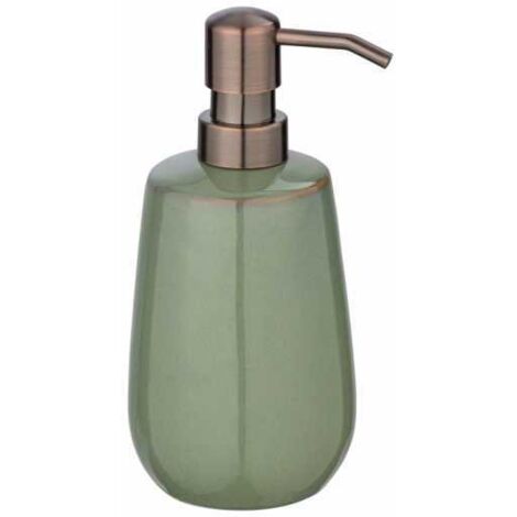 WENKO Distributore di sapone liquido in ceramica Sirmione, capacità 430 ml, Ceramica moderna di alta qualità, Ø 8x17,5 cm, verde salvia