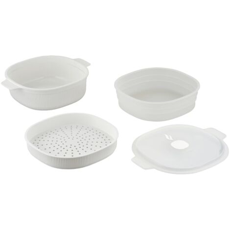 CARE + PROTECT Vaporiera/Pentola a vapore per microonde. Contenitore ideale per cuocere a vapore, servire e conservare, non contiene BPA, 4L, con 2 vassoi