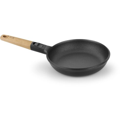 BRA MARKET Padella 18 cm, Alluminio Casto, Manico Rimovibile Legno Naturale Antiaderente Tristrato Senza PFOA, Adatto a tutti i tipi di fornelli, inclusa induzione (1/5)