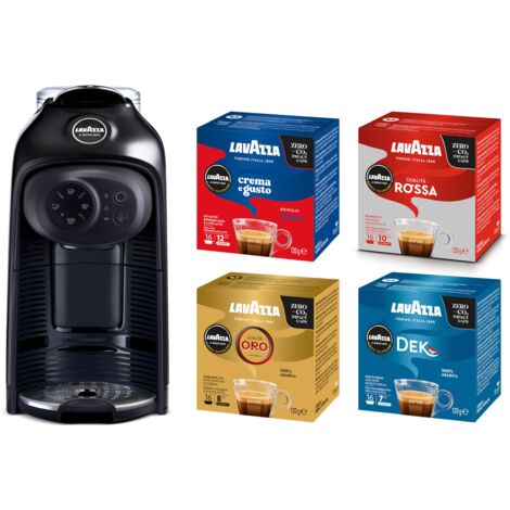 Lavazza, A Modo Mio Macchina per Caffè Idola Nera con 64 Capsule A Modo Mio Assortite, Macchina per Espresso Compatta e Silenziosa, 1500 W, 220-240 V, 50/60 Hz, Capacità Max 1.1 Litri d'Acqua