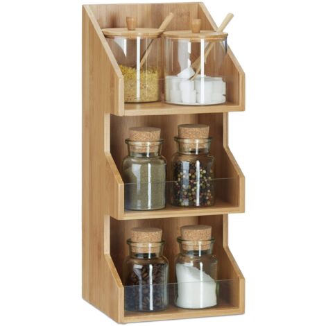 relaxdays Organiseur en bambou 3 casiers Portaspezie, Portaoggetti, Organizer in bambù a 3 Ripiani, per Ufficio & Cucina, HLP 41x18x17 cm, Naturale, Legno, 1 Pz