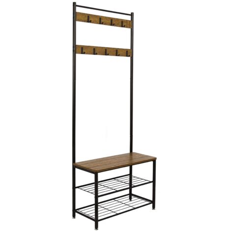 Mondeer Appendiabiti da Terra, Appendiabiti Ingresso, Stand Appendiabiti con Scarpiera 9 Ganci, 175cm, Stile Industriale, per Ingresso Corridoio Soggiorno Camera da Letto (Marrone) (1/4)