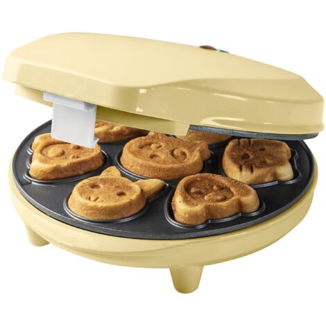 Bestron Waffle Maker con motivi di animali, piastra per Waffle mini biscotti a cialda, indicatoro luminso & rivestimento antiaderente, 700 watt, colore: Giallo (1/4)
