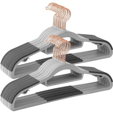 SONGMICS Grucce 30 Pezzi, Grucce Appendiabiti in Plastica, Antiscivolo, Salvaspazio, Spesso 0,5 cm, Largo 42 cm, Gancio Girevole a 360° Color Oro Rosa, Grigio Chiaro e Grigio Scuro CRP020G01