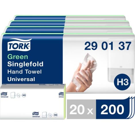 Tork Singlefold Hand Towels, H3, Salviette di carta piegate universali per dispenser Singlefold - economiche, 1 strato, bianche - 15 x 250 fogli, 290258