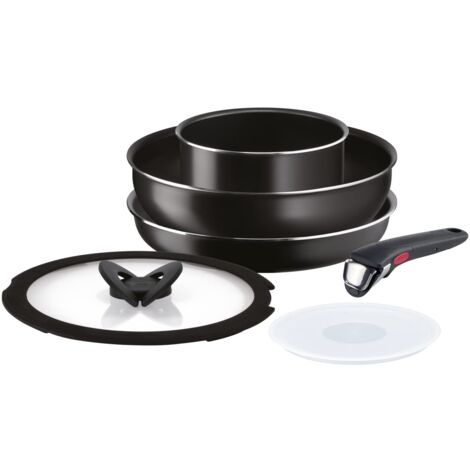 Lagostina Ingenio Essential Plus Set di Pentole e Padelle Antiaderenti in Alluminio per Gas e Forno, 6 Pezzi, Casseruola Fonda 16cm, Padella 26cm, Wok 26cm, 2 Coperchi e Manico Removibile