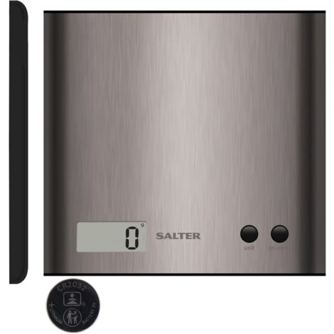 Salter 1087 SSDCDU Bilancia da Cucina Digitale di precisione Salvaspazio, con Funzione Aggiungi e pesa per Pesare Ingredienti nello Stesso Recipiente, Ampio Display, Capacità 3kg, Acciaio Cromato (1/5)
