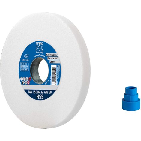 PFERD Disco abrasivo HSS, 150 x 16 x 32 mm, A60, 39008420 - Disco abrasivo medio duro per affilare punte HSS con manicotti di riduzione (25/20/16 mm)