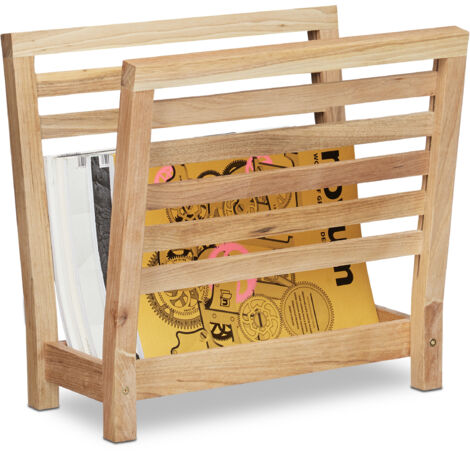 Relaxdays Portariviste da Terra in Legno di Noce, Porta Giornali Moderno, HxLxP: 38,5x26,5x40 cm, Salvaspazio, Naturale