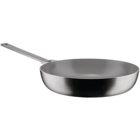 Alessi Convivio DC114/28 - Padella Alta a Manico Lungo in Trilamina, Adatta a Induzione, in Acciaio Inossidabile e PVD, Rivestimento Interno Antiaderente Ceramico, 28 cm, Satinata (1/3)