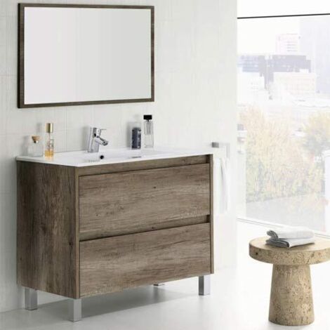 Mobile bagno a terra 80 cm Nordik con specchio - Ravenna - Colore Standard