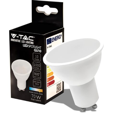 V-TAC Lampadina LED GU10-10W 1000 Lumen - Alta Luminosità - Faretto Led GU10 per Massima Efficienza e Risparmio Energetico - 3000K Luce Calda