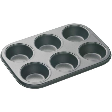 MasterClass Vassoio per muffin a 6 fori con antiaderente senza PTFE, PFOA e BPA, robusto acciaio al carbonio spesso 1 mm, teglia per cupcake da 27 x 18 cm (1/4)