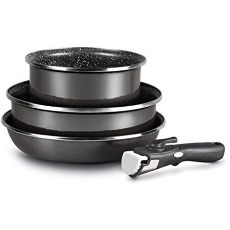 Magefesa K2 Cristallo Set 3 pezzi con manico estraibile in acciaio smaltato. Made in Spagna. Antiaderente a bicapa, adatte a tutti i piani cottura, speciale induzione, 50% risparmio energetico. (1/4)