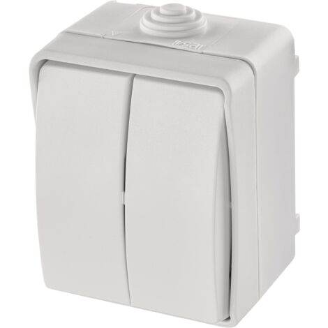 EMOS Interruttore seriale impermeabile con 2 bilancieri, doppio interruttore per illuminazione, colore bianco, 250 V/10 AX, plastica, montaggio a parete, classe di protezione IP54 per esterni (1/5)