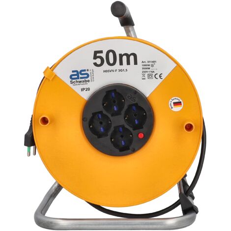 As - Schwabe Avvolgicavo Di Sicurezza 40 Metri - Tipo K35 AT-N07, IP44, Per Cantiere, Esterno E Giardino, Con 3 Prese Schuko, Potenza 3500W