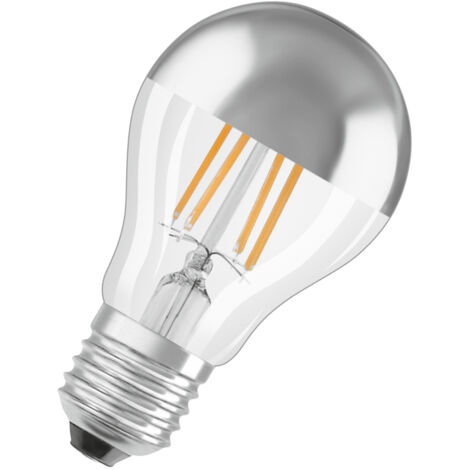 OSRAM LED-Lampen, klassische Kolbenform, mit Spiegel-Kolbenkrone, 50 Watts Ersatz, E27, A-shape, 2700 Kelvin, Warm weiß, Klares Glas, single Pack