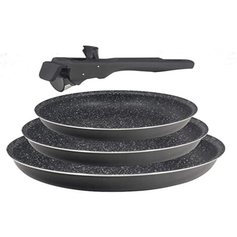 Bergner Click & Cook  Set di 3 padelle  Alluminio pressato e antiaderente  Include 3 padelle da 20, 22 e 26 cm  con manico ergonomico rimovibile  per tutti i tipi di cucine e forni (1/2)