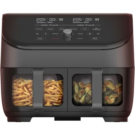 Instant Pot Freidora de aire Vortex Plus Dual – Negra, de gran capacidad (7,4 L), Con dos cestas de 3,7 L, ventana transparente, función deshidratadora, grill, horneado, asado, recalentado (1/4)