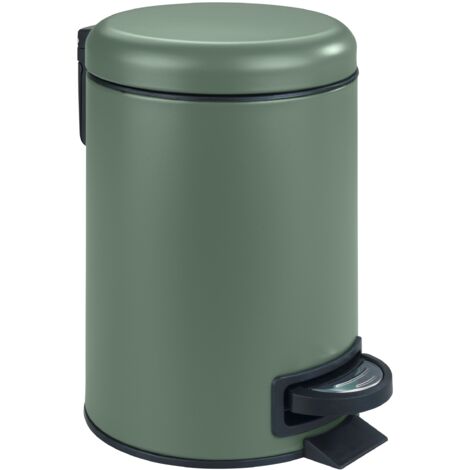 WENKO Pattumiera a pedale Leman, Piccola Pattumiera per Bagno, Capacità 3L, Acciaio, 17x25x22.5 cm, Verde scuro opaco