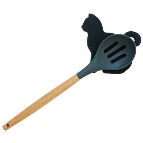 FISURA - Originale poggia-cucchiaio a forma di gatto. Poggia cucchiaio in silicone. Portautensili nero. 12x12 centimetri. (1/3)