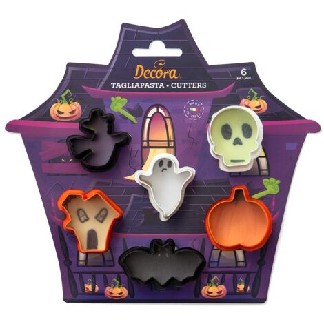 Decora 0255090 Set 6 Mini Tagliapasta Halloween, In Plastica, Il Kit Ideale per Creare Decorazioni in Pasta di Zucchero o di Gomma, Made in Italy, Design originale. Confezione da 6 pezzi. (1/4)