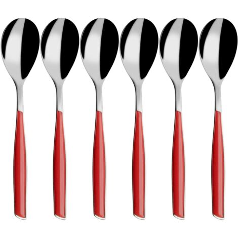 BUGATTI, Glamour, Set 6 Cucchiaini da caffè in Acciaio Inox 18/10, Stampaggio PRO-Tech System (Rosso) (1/3)