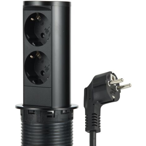Electraline 62586 Multipresa Pop-up a Scomparsa per Scrivania/Cuina, Tavolo Presa a Incasso 2 Prese Schuko, Diametro Standard 60 mm, Cavo 2 m, Spina Schuko