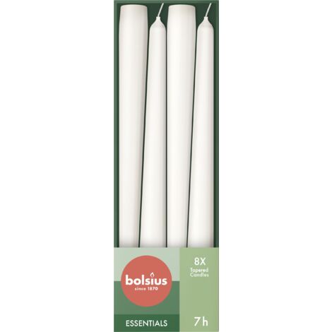 Bolsius Candele affusolate – Bianco – Confezione da 8 – 24,5 cm – Candele decorative per la casa – Durata di 7 ore – Non profumate – Include cera naturale vegana – senza olio di palma (1/5)