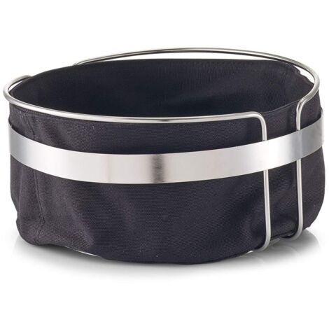 Zeller 27249 – Cesta per il pane con sacco, metallo/cotone, Nero, 22 x 22 x 10,8 cm