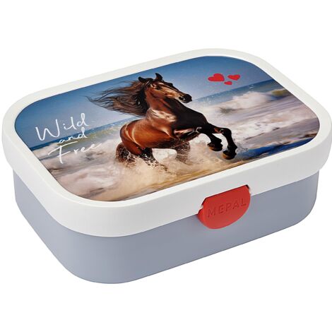 Mepal - Porta Pranzo Campus - Porta Pranzo Bento per Bambini - Porta Pranzo con Scomparto Bento e Forchetta - Con Chiusura a Clip - Senza BPA e Lavabile in Lavastoviglie - 750 ml - Wild Horse (1/4)