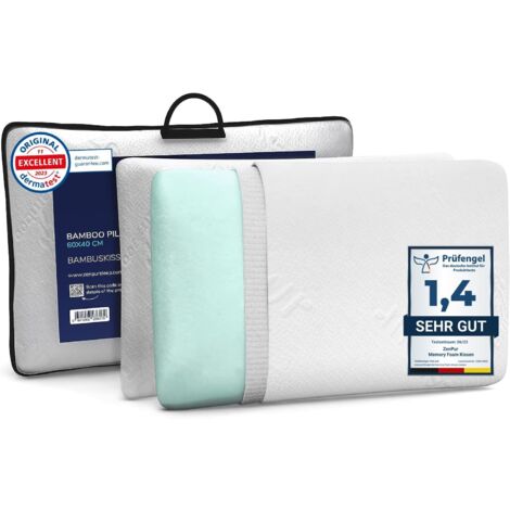 ZenPur Cuscino Memory Foam Ortopedico, 60 x 40 x 13 cm, 2 pacchi, Ergonomico, Antibatterico con Fodera in Fibra di bambù - Ideale per Dolori Cervicali - Ipoallergenico e Altamente Traspirante